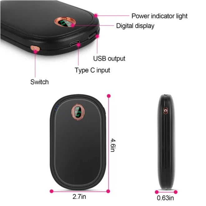 Rechargeable Portable Electronic Hand Warmer & Power Bank