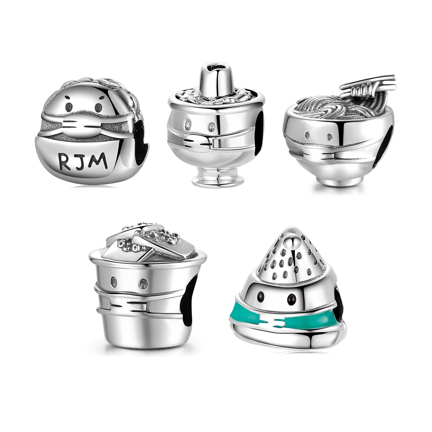 S925 Sterling Silver Beads Zongzi Hot Pot Drink Bracelet With Mask Diy Accessories Beads