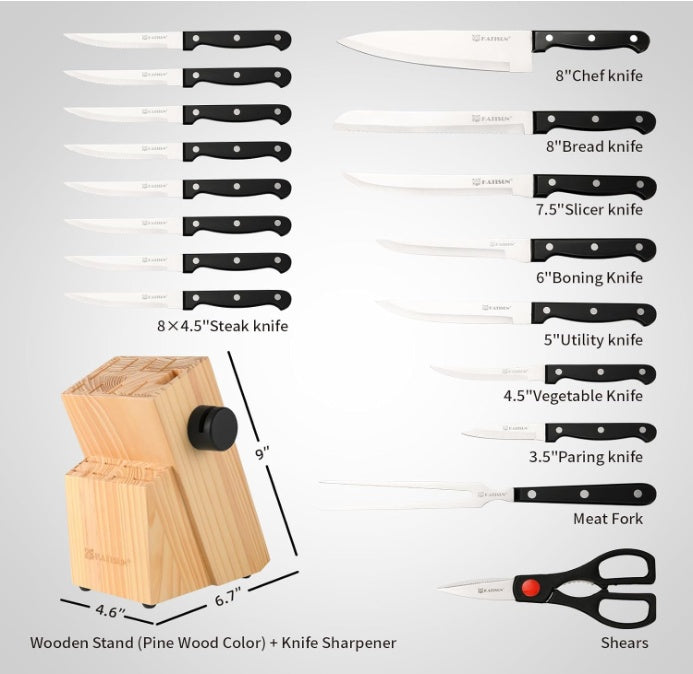 19-piece Knife Set, German Steel, Durable, Dishwasher-safe, Kitchen Knife Set With Built-in Sharpener For Chopping, Slicing, Dicing And Cutting