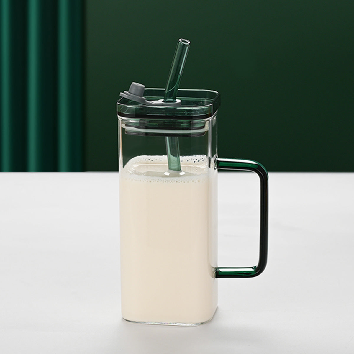 1 Pcs Transparent Glass Straw Cup, 6 Colors Square Glass Cup With Straw And Lid, High Borosilicate Glass Cup, Milk Cup, Juice Cup, Cold Drink Cup, Coffee Cup, Tea Cup, Office Cup, Gift Cup