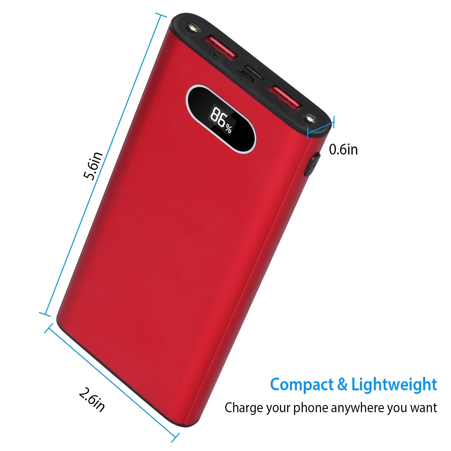 20000Mah Power Bank Green Red & Black Color Options -- 1Pc Portable Charger External Battery Pack 22.5W Super Fast Charging With LED Display Flashlight Fit For IOS Phone