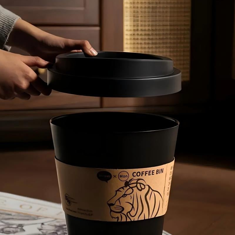 Deodorizing Trash Can 2025 New Elegant Lion Theme Coffee Cup Trash Can Deodorizing Push-On Lid Black And White Odor Resistance High Aesthetic Large Capacity