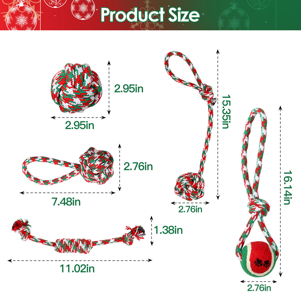Christmas Dog Chew Rope - Set Of 5Pcs Toys Dog Interactive Toys Set For Puppy Small Medium Aggressive Chewers Dogs Training Teething Playing