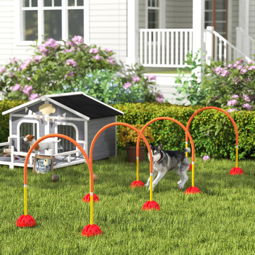 4 Piece Dog Agility Equipment W 4 Adjustable Width Doors, Carry Bag, Easy Assemble & Portable, Orange