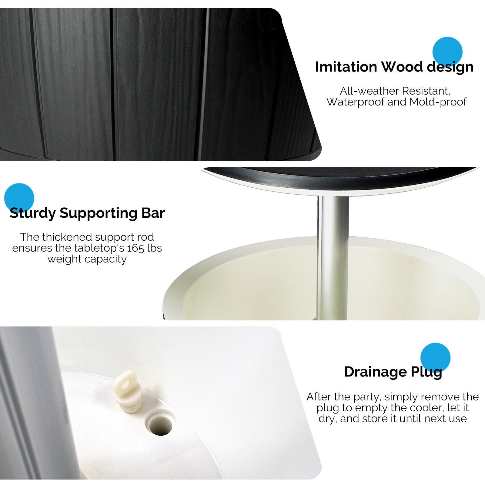 Ice Bucket Black Four Legged Plastic Side Table