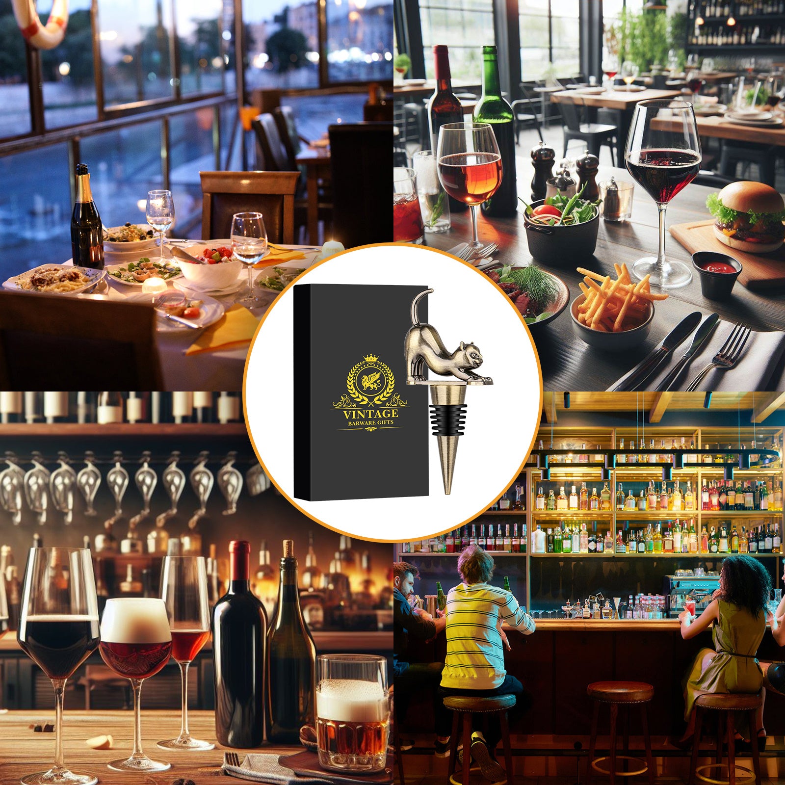 Elegant Upturned Cat Shaped Red Wine Stopper Set With Metallic Luster Bottle Stopper Gift Box, High-end Accessories For Wine Enthusiasts, A Must-have Set For Wine Collectors