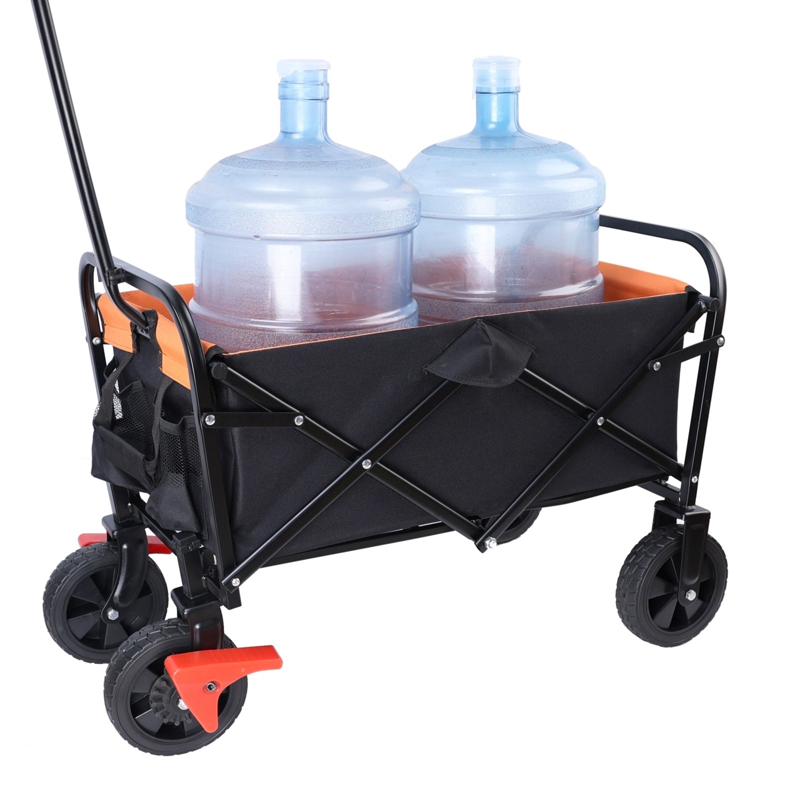 Mini Folding Wagon Garden Shopping Beach Cart  Black Yellow Brake
