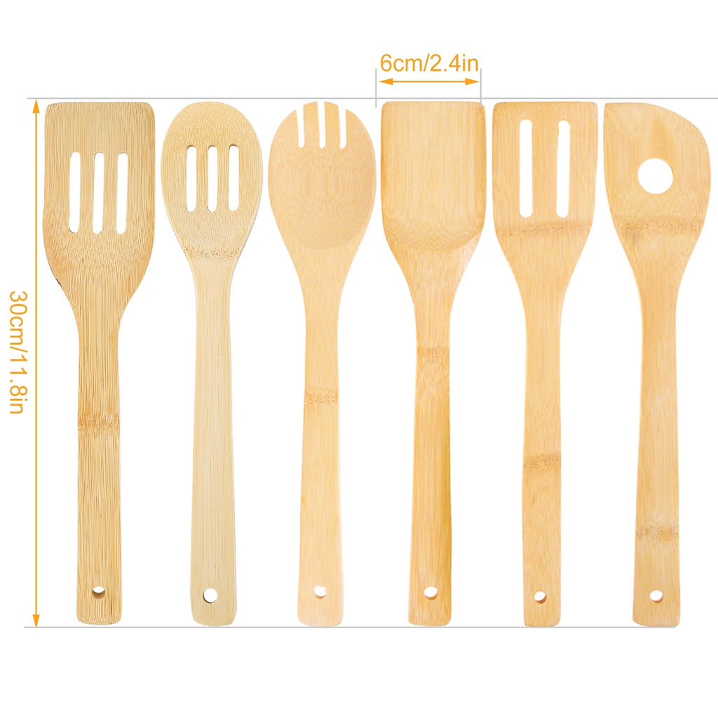 Set Of 6Pcs Cooking Utensil Bamboo Wooden Spoons Spatula Kitchen Cooking Tools Nonstick Wooden Cookware Kitchen Gadgets