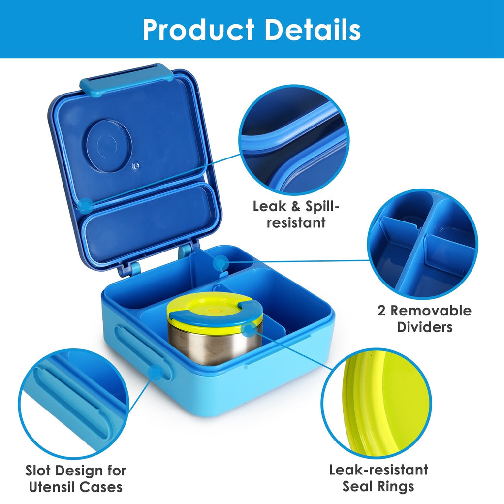 1Pc Kids Lunch Box Thermal Lunch Container With Insulated Storage Bag 2 Compartments Spoon Fork Case Food Safe Spill Resistant