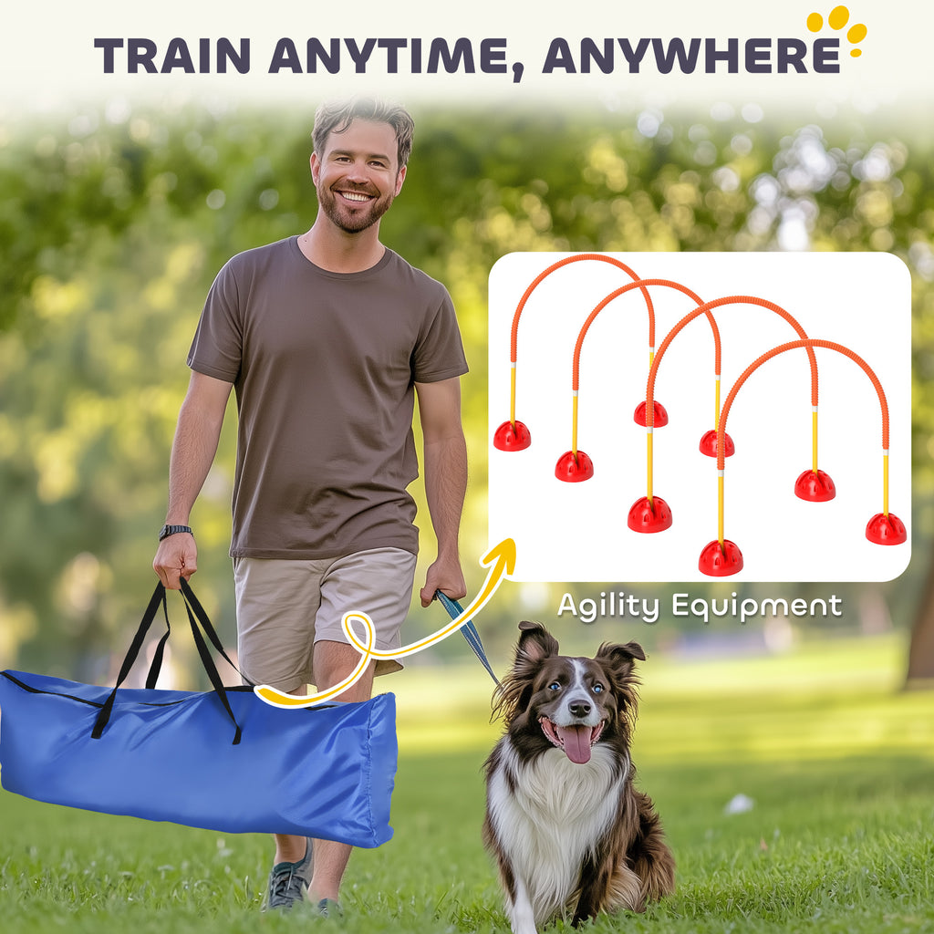 4 Piece Dog Agility Equipment W 4 Adjustable Width Doors, Carry Bag, Easy Assemble & Portable, Orange