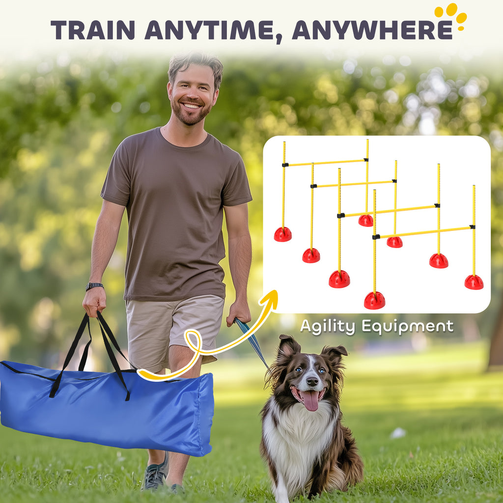 4 Piece Dog Agility Course Set With 4 Height Adjustable Dog Agility Jumps, Carry Bag, Yellow