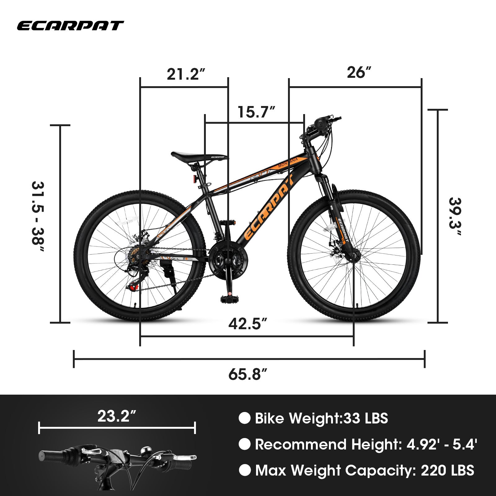 ECARPAT Mountain Bike Bicycle A24299-BLACK-ORANGE