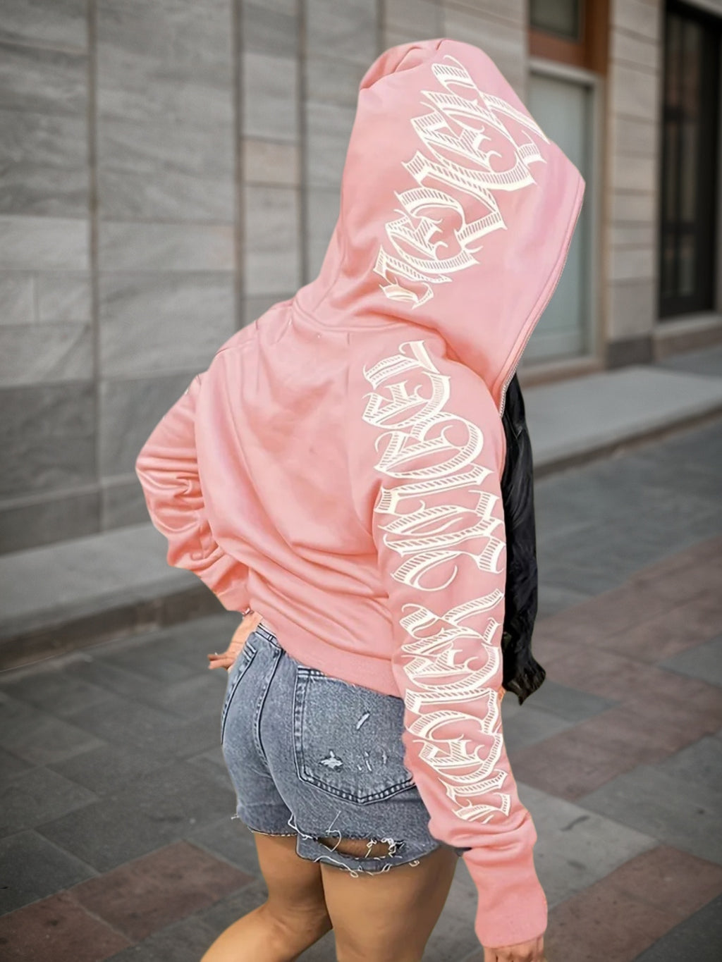 New Letter Printed Long Sleeve Zipper Hoodie, Gothic Punk Hoodie