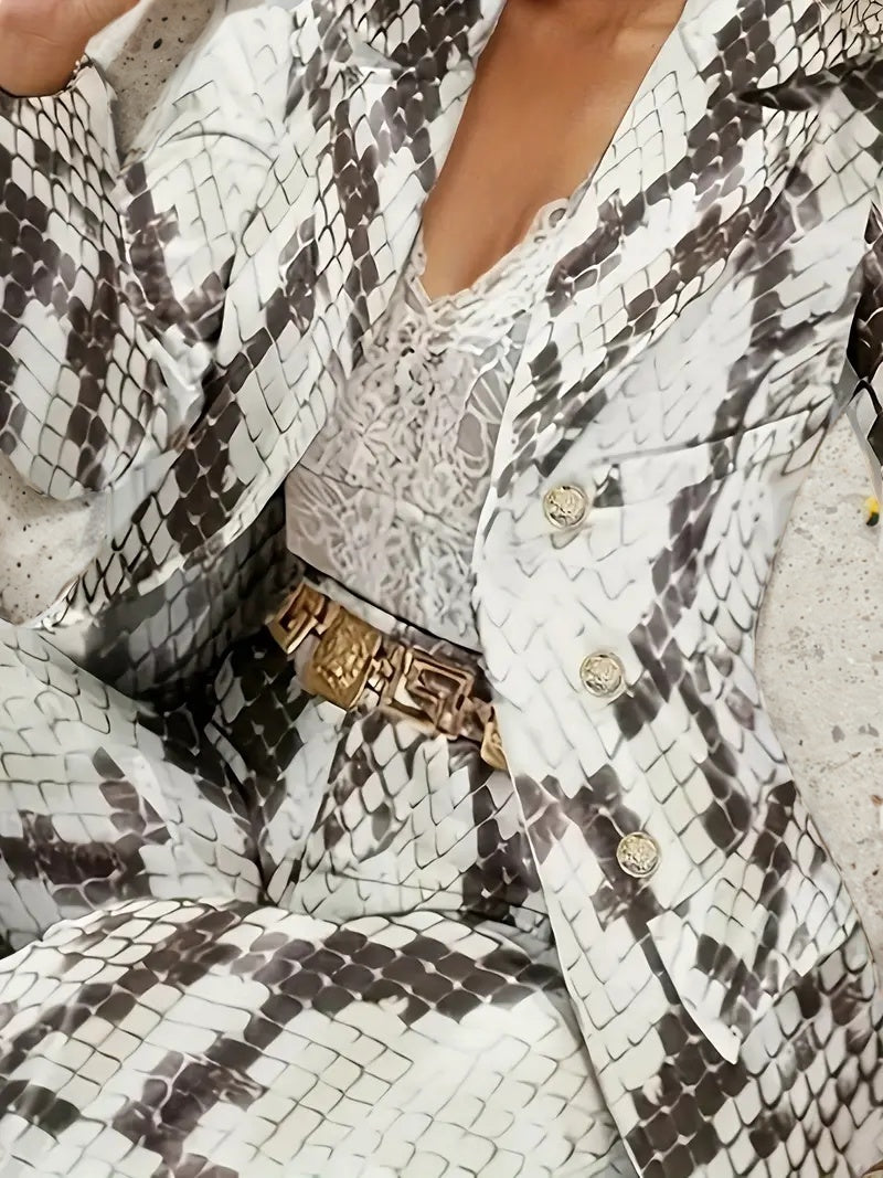 Women's Snake Patterned Suit Pants Two-piece Set, Snake Patterned Suit Pants Set, 2025 New Casual Fashion Set Women's Suit & Pants Printed Slim Fit Pants Set, Women's Clothing