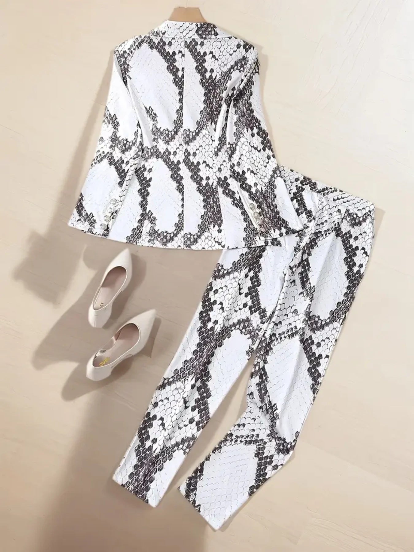 Women's Snake Patterned Suit Pants Two-piece Set, Snake Patterned Suit Pants Set, 2025 New Casual Fashion Set Women's Suit & Pants Printed Slim Fit Pants Set, Women's Clothing