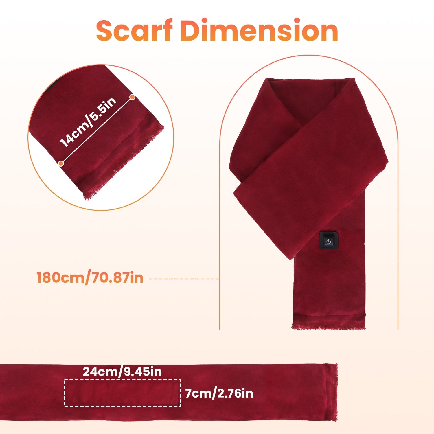Unisex 1Pc Electric Heated Winter Scarf USB Heating Neck Wrap Unisex Heated Neck Shawl Soft Warm Scarves With 3 Heating Modes For Outdoor Cycling Skiing Skating Winter Activities