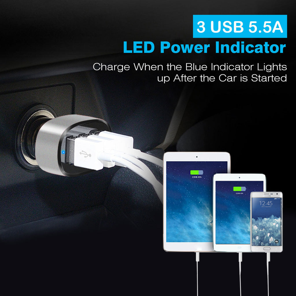 Car Charger 1Pc 3Port USB Car Charger 30W 5.5A For IOS Phone 16 15 14 And More