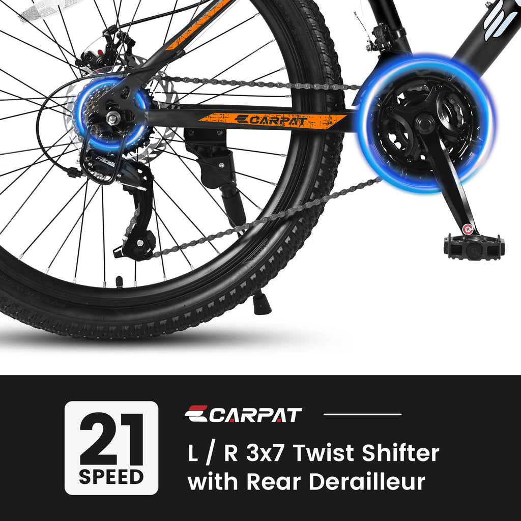 ECARPAT Mountain Bike - 21 Speed Bicycle S26102-BLACK-ORANGE