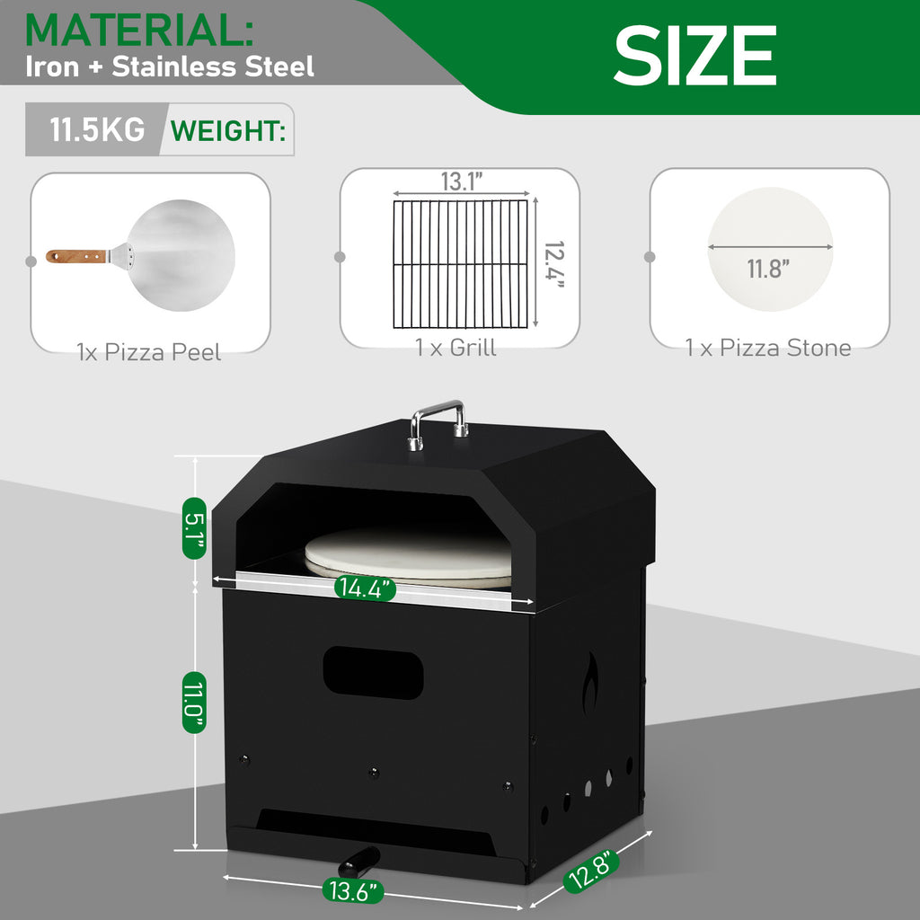 Oven + Grill Black, Square Pizza Oven With Handle, Iron Charcoal Oven