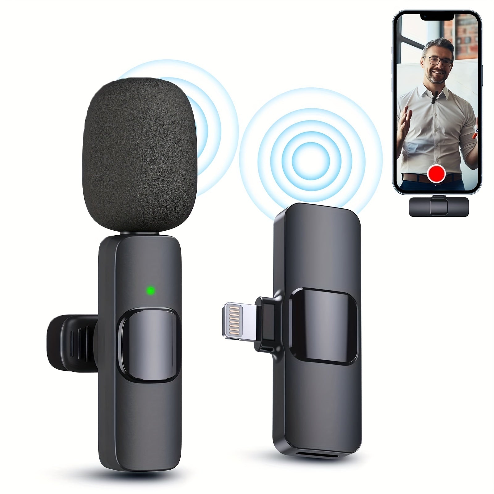 iPhone and Android Wireless Lavalier Lapel Microphone For iPhone iPad Professional Wireless Clip Mic - Cordless Omnidirectional Condenser Recording Mic For Interview Video Podcast Vlog YouTube