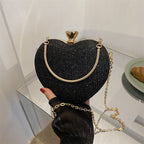 Evening Clutch Bag Women Bag Shiny Handbag Heart Shape Metal Clutches Bag Fashion Chain Shoulder Crossbody Bag Luxury Lady Purse Valentines Day Outfit