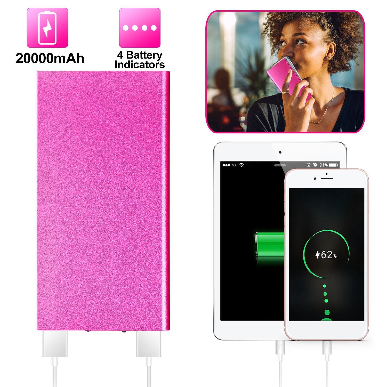 Ultra-thin Power Bank 20000mAh Power Bank Ultra-thin External Battery Pack Phone Charger Dual USB Port