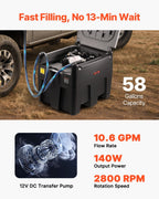 Portable Tank 58 Gal Fuel Tank With 12V Transfer 10 GPM Black
