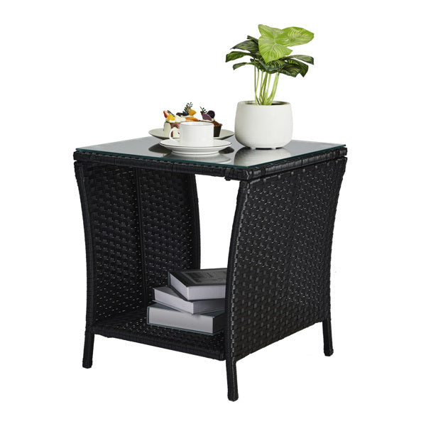 Glass-topped, Black Four-threaded Rattan, Double-layered, Braided Rattan Edge, N001