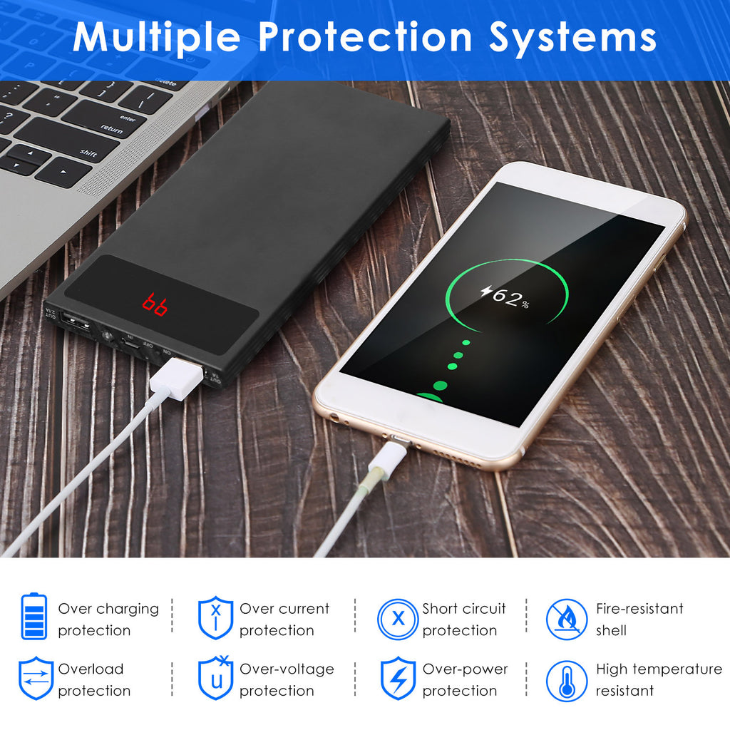 Ultra-thin Power Bank 1Pc 20000mAh Power Bank Phone Charger Dual USB Port Flashlight Battery Remain Display