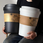 Deodorizing Trash Can 2025 New Elegant Lion Theme Coffee Cup Trash Can Deodorizing Push-On Lid Black And White Odor Resistance High Aesthetic Large Capacity