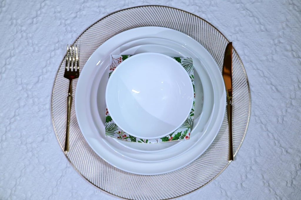 Jasmine Bone China Dinnerware Set, 16 Pieces, Service For 4, White Plates, Dishes, Bowls Set, Microwave And Dishwasher Safe