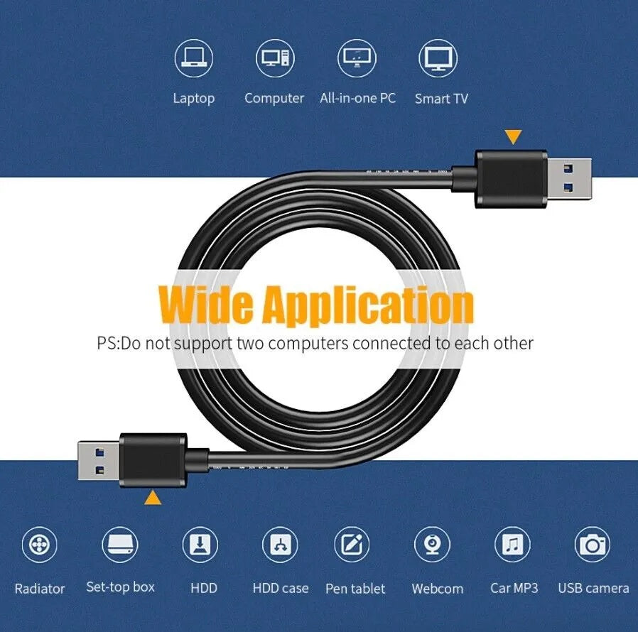 USB 3.0 A Male To Male Data Cable Super Speed Transfer Power Charger Metal 6ft