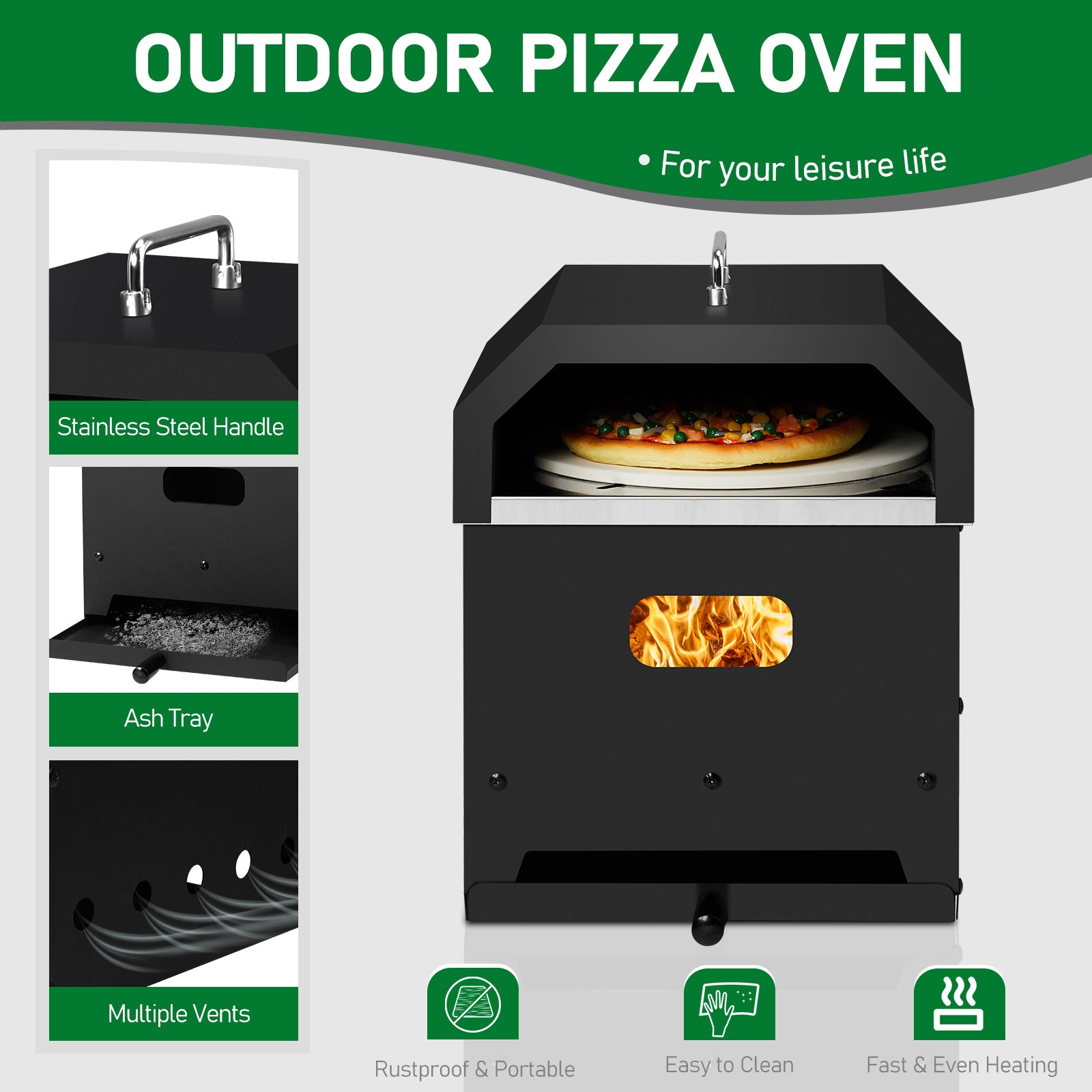 Oven + Grill Black, Square Pizza Oven With Handle, Iron Charcoal Oven
