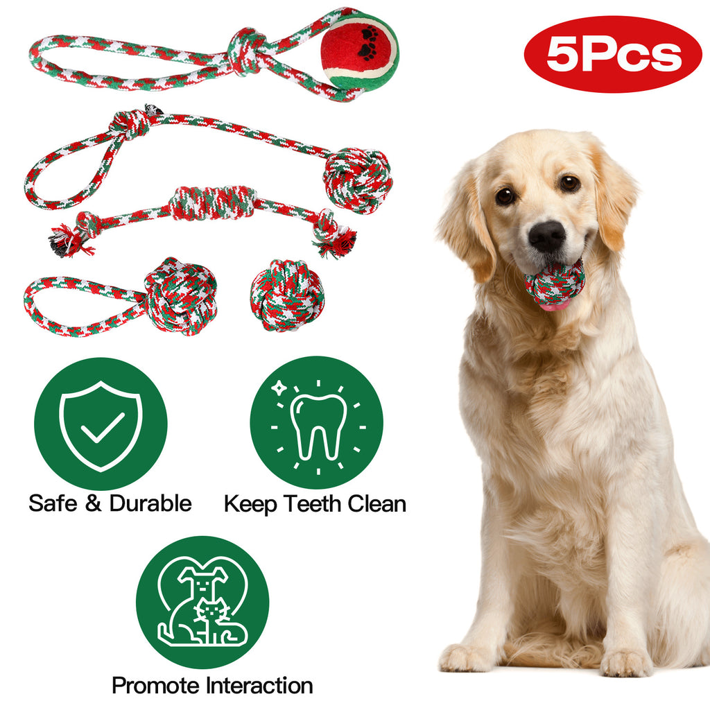 Christmas Dog Chew Rope - Set Of 5Pcs Toys Dog Interactive Toys Set For Puppy Small Medium Aggressive Chewers Dogs Training Teething Playing