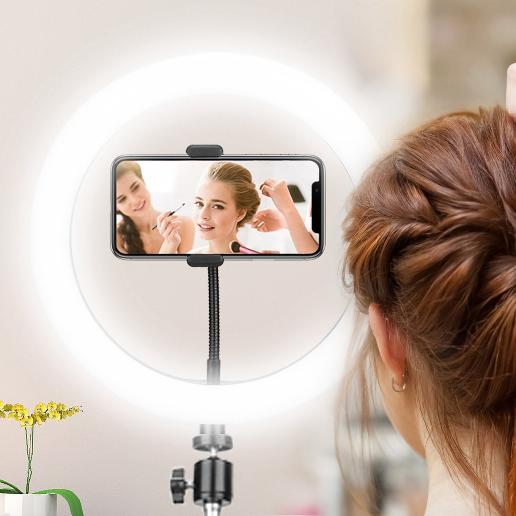 Selfie Ring Light 10in LED Dimmable 120 LEDs Makeup Ring Lights With Adjustable Tripod Stand Cell Phone Holder USB Powered For YouTube Video Live Stream Makeup Photography