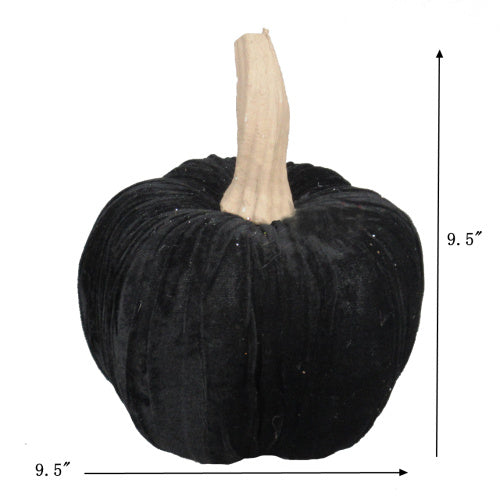 Halloween Black Velvet Pumpkin 9.5 Large, For Holiday Halloween Decor