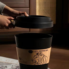Deodorizing Trash Can 2025 New Elegant Lion Theme Coffee Cup Trash Can Deodorizing Push-On Lid Black And White Odor Resistance High Aesthetic Large Capacity
