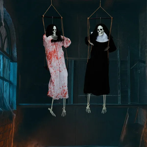 Halloween Outdoor Decorations 2 Packs Hanging Ghosts Decor With Lighted Up Eyes And Horror Scream, 3ft Scary Grim Reaper Swinging Ghost Flying For Yard Patio Lawn Garden