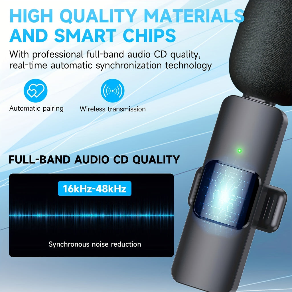 iPhone and Android Wireless Lavalier Lapel Microphone For iPhone iPad Professional Wireless Clip Mic - Cordless Omnidirectional Condenser Recording Mic For Interview Video Podcast Vlog YouTube