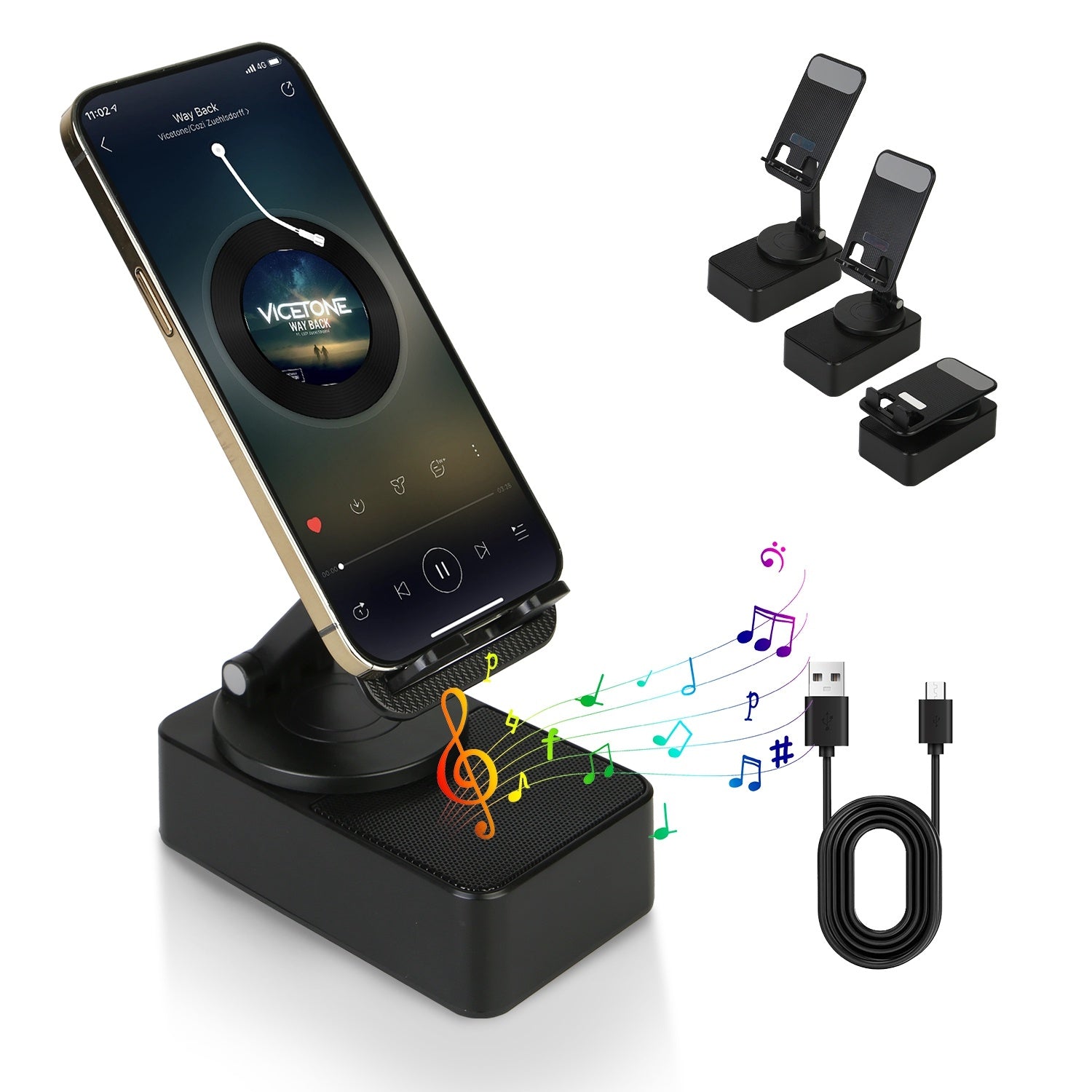 iPhone iPad 1Pc 4 In 1 Foldable Wireless Speaker Phone Stand With Power Bank 360Degree Rotatable Stand Wireless Speaker 5000mAh Battery RGB Light For iPhone iPad