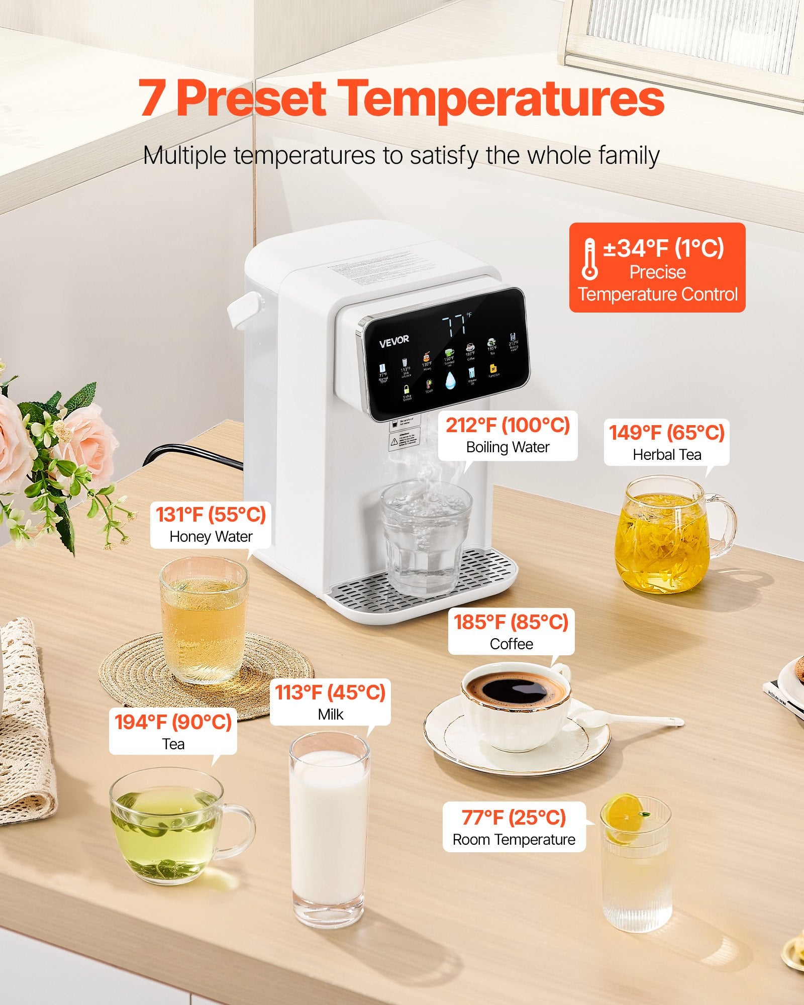 Countertop Instant Hot Water Dispenser With 7 Temps 7 Volumes 118oz Tank