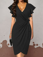 Middle Eastern New Women's Deep V-neck Pleated Sleeve Tight Casual Fashion Dress