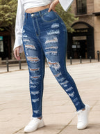 New Women's Fashionable Casual Jeans, Tight Fitting Ripped Jeans, High Waisted Jeans